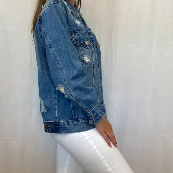 Tobi Oversized Distressed Blue Denim Jean Jacket - Picture 5 of 12